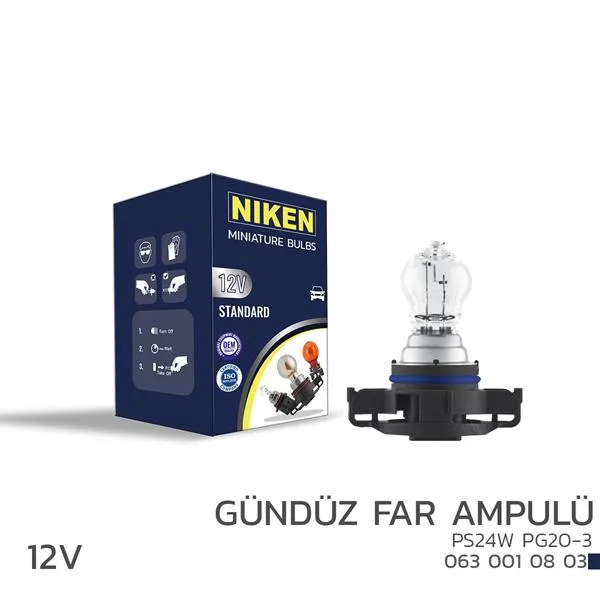 NIKEN 12V PS24W Gündüz Far Ampulü PG20-3 10LU (10 Adet)