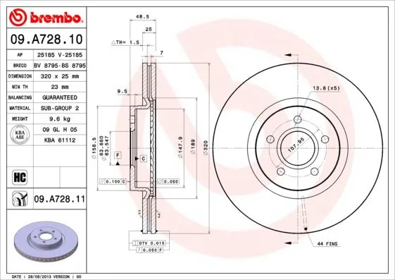 Ön Fren Aynası Volvo S40 2004-2012 C70 2 2006-2013 V40 2012 V50 2004-2012 320 X5-DL