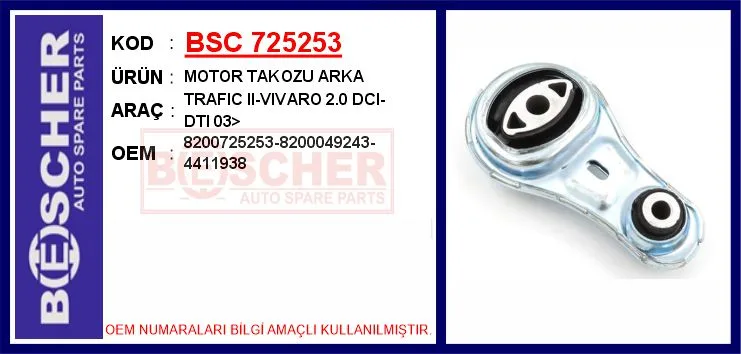 Motor Takozu Arka Renault TRAFIC 2 2006 Opel VIVARO 2006 2.0DCİ 2.5DCİ
