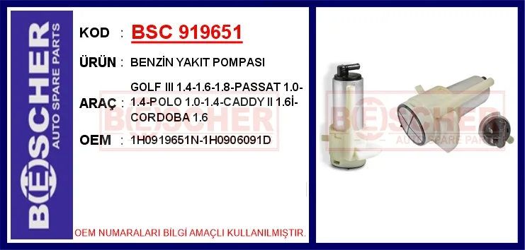 Benzin Yakit Pompasi Golf 3 1.4-1.6-1.8-Passat 1.0-1.4-POLO 1.0-1.4-CADDY 2 1.6İ - Cordoba 1.6