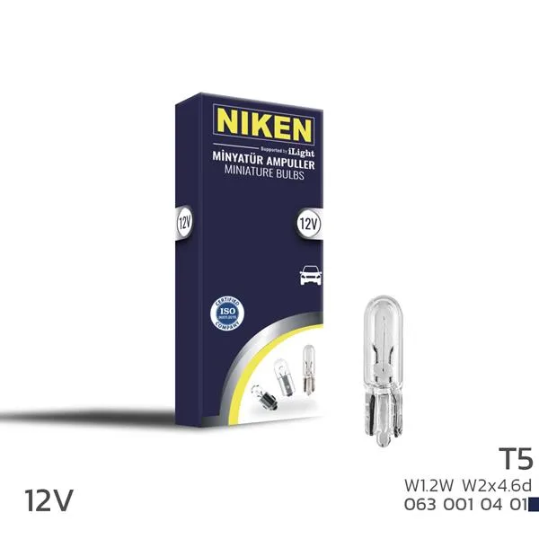 NIKEN T5 Mınyatur Ampül W1.2W W2X4.6D 12V 10LU (10 Adet)