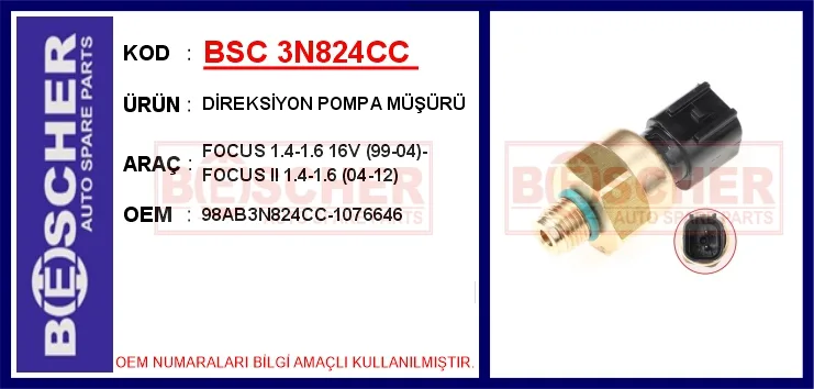 Direksiyon Pompa Basınç Müşürü Ford Focus 1998 İnce Diş: 3/8X24 Kalın Mil