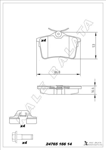 Arka Fren Balatası P307 2000-2009 P308 2007-2014 PARTNER 2008 PARTNER Tepee 2008 BERLINGO 2008 C4 2004-2016 Xsara Picasso 1999-2011 DS4 2015-2018