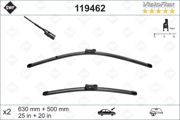 Silecek SWF Visioflex Flat Blade X2 630 500 MM Volvo S90 V90 XC90 03/2015 Porsche Taycan 2019 Audi A6 A7 A8 Q3 Q5 Q8