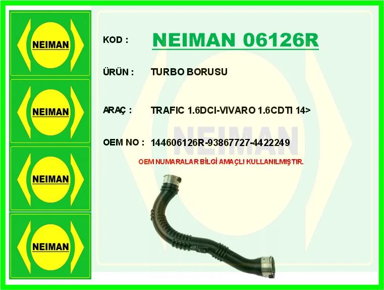 Turbo Borusu TRAFIC 1.6DCI - VIVARO 1.6CDTI 2014