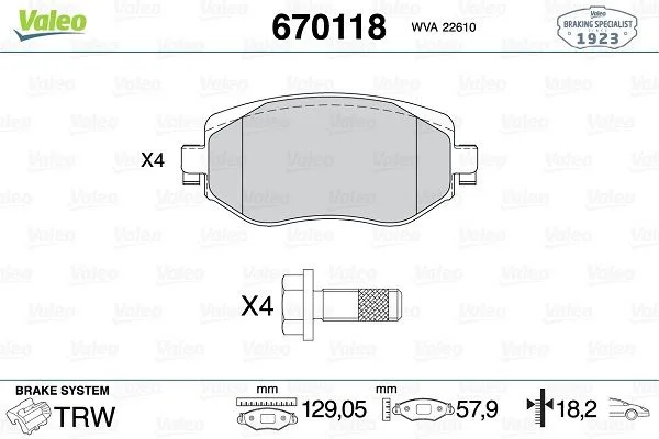 Ön Fren Balatası Renault Megane 4 2015 Tüm Motor Tipleri G:129MM Y:58.4 MM K:18MM