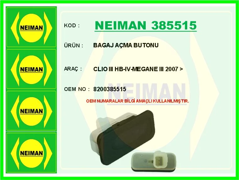 Bagaj Açma Butonu Renault Clio 3 2005-2014 Clio 4 2012-2019 Captur 2013-2019 Megane 2 2002-2008 Megane 3 2008-2016 Fluence 2009-2011