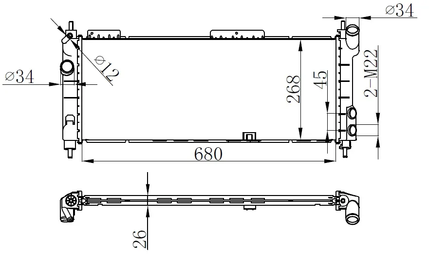 Radyatör Corsa B - TIGRA 1.2-1.4 16V-1.6 16V Ac Klimasız Mek Brazing 680X268X26