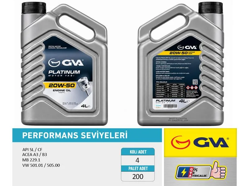Motor Yağı 20W50 4 LT Platınum Mineral API SL / CF (4 Adet)