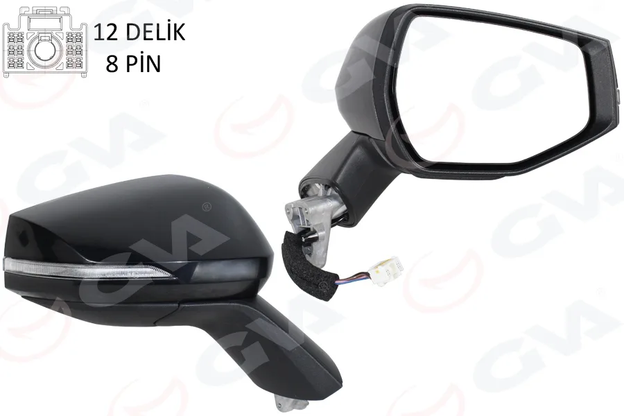 Diş Dikiz Aynası Sağ Elektrikli Katlanır Isıtmalı Sinyalli Diş Bükey Siyah Kapak - 8 Pin KIA Sporta Ge 2023