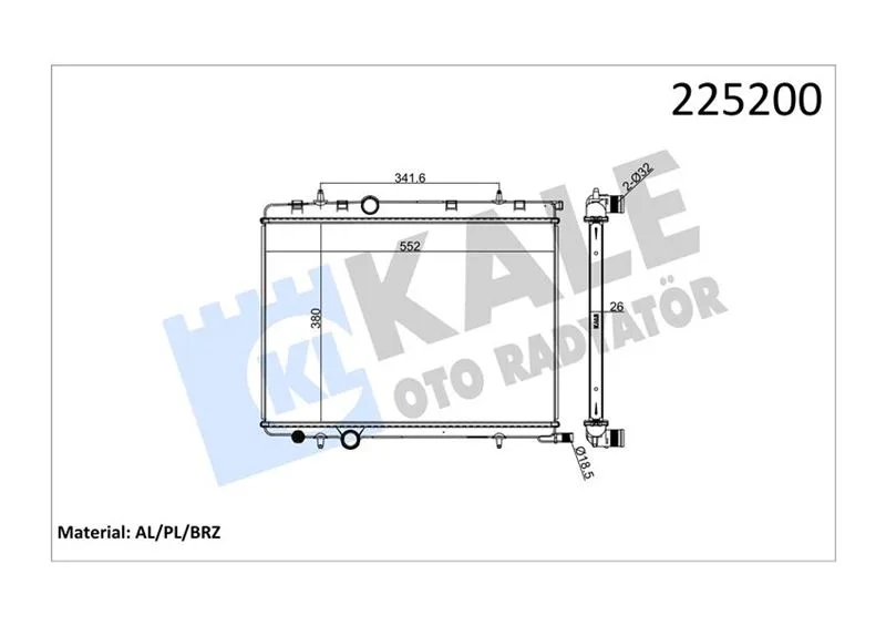Radyatör 307 2000 C4 2004 SONRASI1.4 16V-1.6 16V - PARTNER - BERLINGO 97>2.0HDI 2000 Ac / - MEKX562X378X27 Al / PL / BRZ
