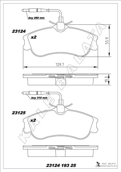Ön Balata PARTNER - BERLINGO 07/96 > Xsara 04/97 > P306 05/93-2005-2001 Fişli