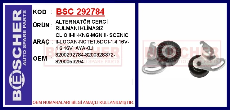 Alternatör Gergi Rulmani Klimasız Clio 2 - 3 - Kangoo - Megane 2 - Scenic 2 - Logan - NOTE1.5DCI-1.4 16V-1.6 16