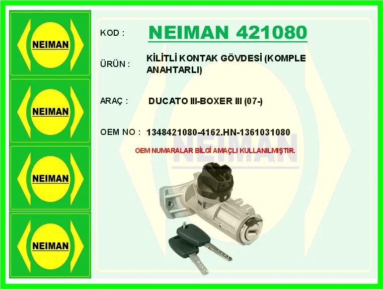 Kilitli Kontak Gövdesi 5 Fiş Komple Anahtarlı Peugeot BOXER 2 - Citroen JUMPER 2 - Fiat DUCATO 2006-2016