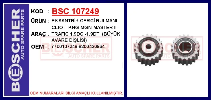 Eksantrik Gergi Rulmani Clio 2 - Kangoo - Megane - MASTER 2 - TRAFIC 1.9DCI-1.9DTI büyük Avare Dişlisi
