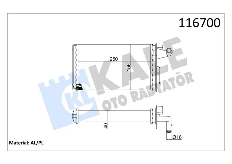 Kalorifer Radyatörü Fiat Tempra 1995-2001 TIPO 1995-2001 Alfa Romeo 145 1995-2001 146 1994-2001 155 1992-1997 250X158X42 2 Sıra Al PL Sistem