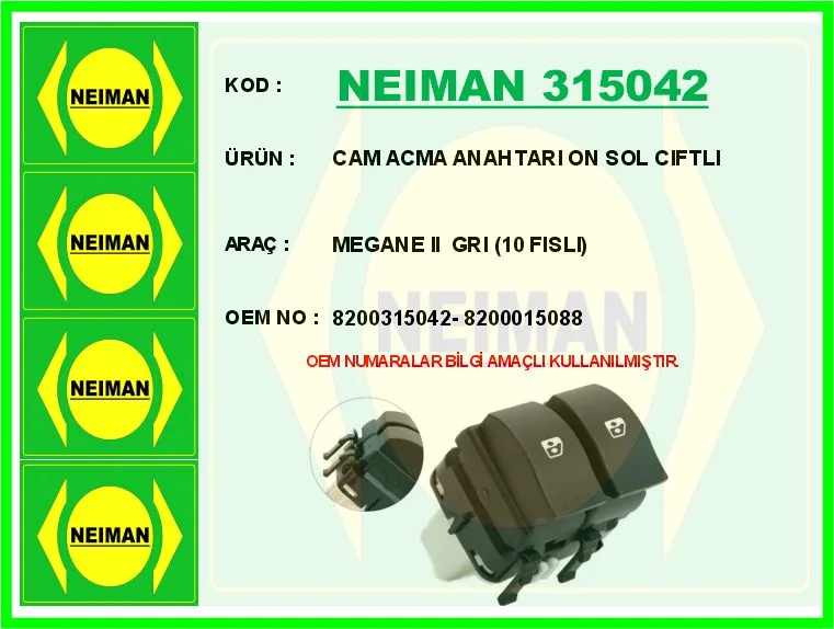 Cam Acma Anahtari On Sol Cıftlı Megane 2 Gri 10 Fıslı
