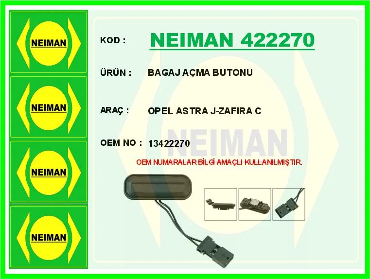 Bagaj Açma Butonu Düğme - Swici Opel ASTRA J 2010-2015-Zafira C 2010-2018