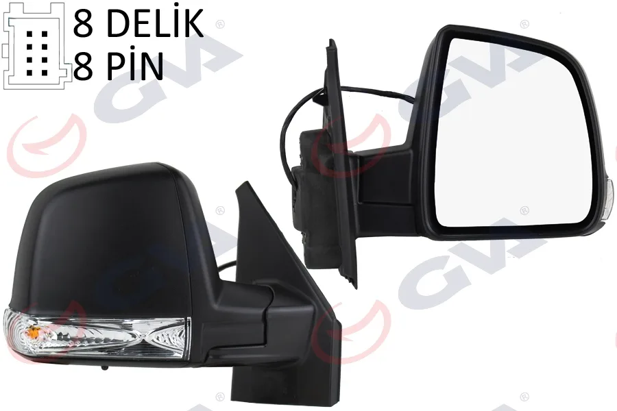 Diş Dikiz Aynası Sağ DOBLO 2011 Elektrikli Sinyalli Siyah Kapaklı Tek Cam Konveks 8 Fiş VM-668EHR