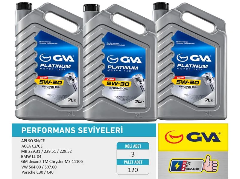 Motor Yağı 5W30 7 LT Platınum Partiküllü - DPF Tam Sentetik API SQ SN / CF (3 Adet)