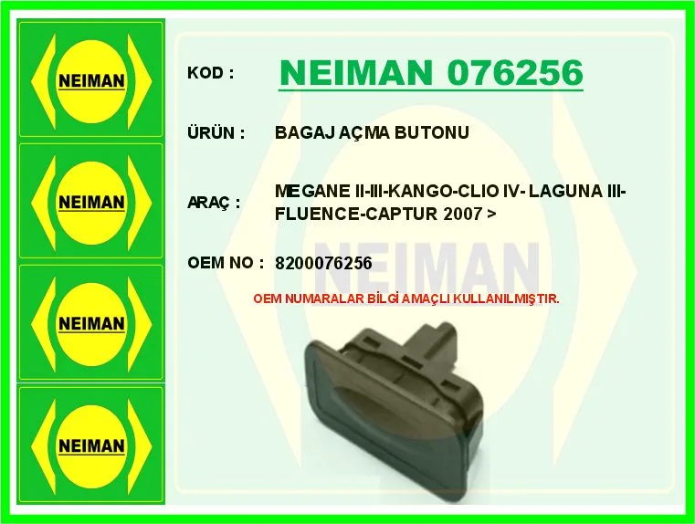 Bagaj Açma Butonu Renault Megane 2 2002-2008 Clio 4 2012 Laguna 3 2007-2014 Fluence 2009 Captur 1 2013 Clio 3 2005-2012 Megane 3 2009