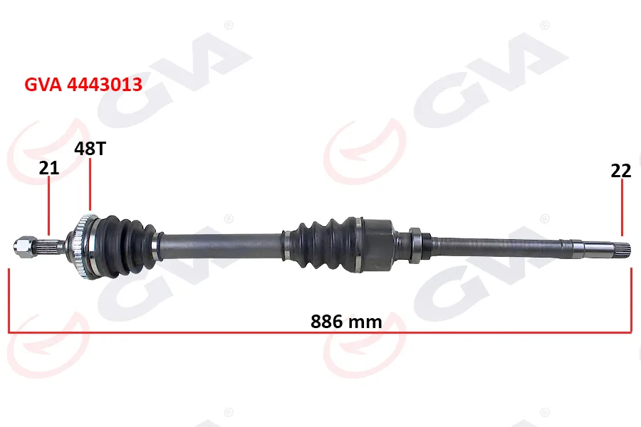 Komple Aks Sağ Peugeot P206 1.6İ TU5 1998-2006 21X22X48T 886MM ABS Li