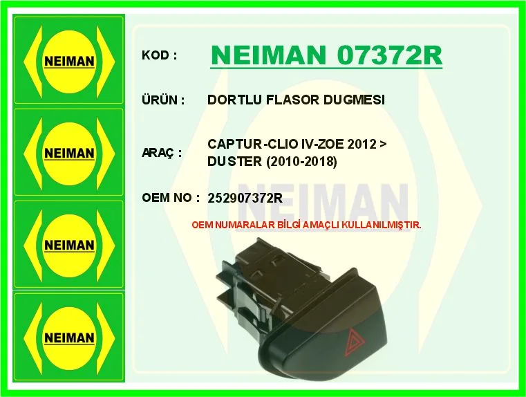 Dortlu Flasor Dugmesi Captur - Clio 4 - ZOE 2012 Duster 2010-2018