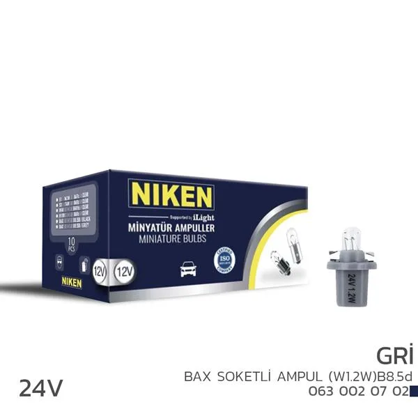 NIKEN 24V Bax Soketli Ampul W1.2W B8.5D Gri 10LU (10 Adet)