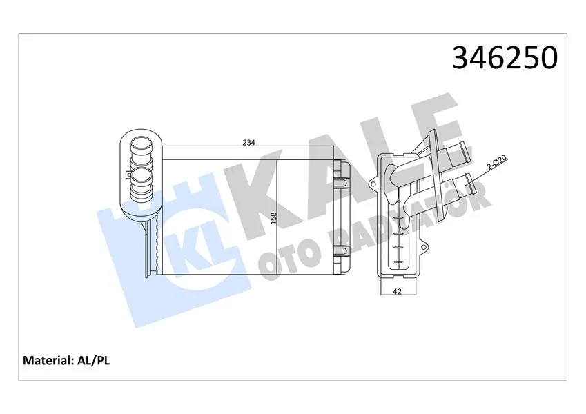 Kalorifer Radyatörü A3-CADDY - Golf - Jetta - Polo - Ibiza - Cordoba - Octavia-1.4-1.6-1.8-1.9TDI-2.0 234X156