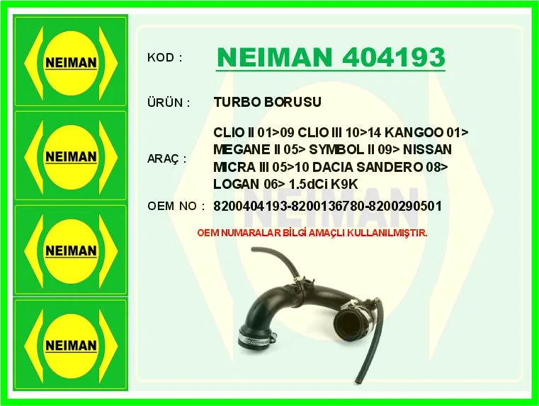 Turbo Borusu Clio 2 2001-2009 Clio 3 2010-2014 Kangoo 2001 Megane 2 2005 Symbol 2 2009 Nissan Micra 3 05