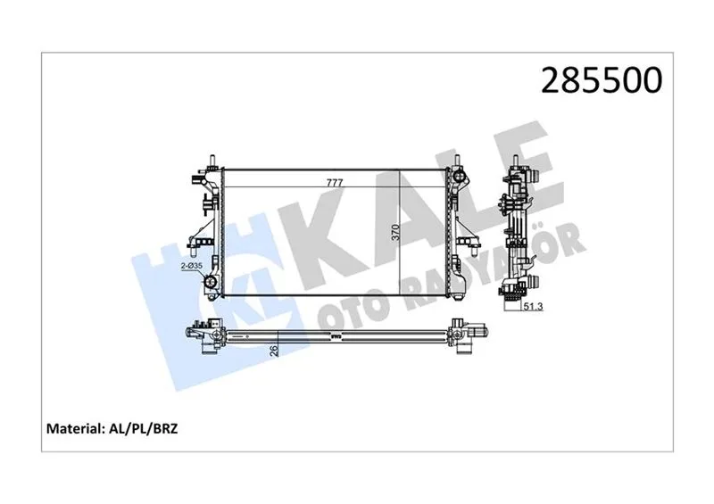 Motor Su Radyatörü Peugeot BOXER - Citroen JUMPER - Fiat DUCATO 2.2 HDİ 2006 Klimasız Mek 780X374X24 1 Sıra Alb Sistem Al / PL / BRZ