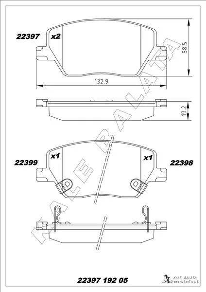 Fren Balatası Ön Fiat Egea 2016 1.0 1.3 MTJ 1.4 1.6 1.6D K:19 MM G:133 MM Y:58.5 MM Küçük Tip