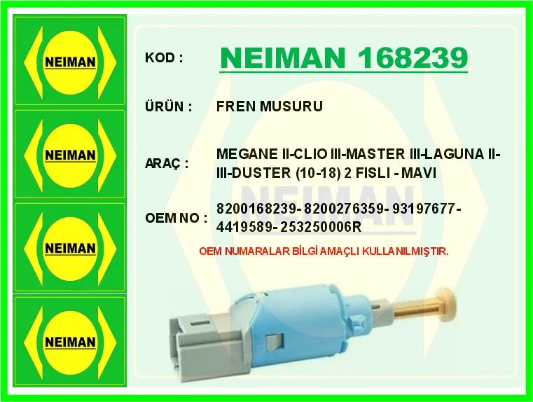 Fren Müşürü Renault Megane 2 2002-2008 Clio 3 2005-2012 MASTER 3 2010 Laguna 2 2001-2007 Laguna 3 2007-2014 D Uster 2010-2018 Mercedes CITAN W415 Mavi 2 Fişli