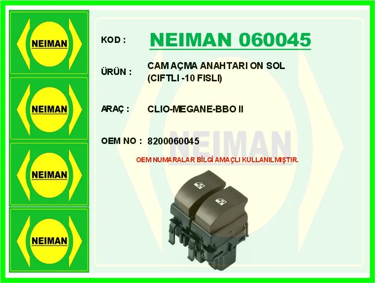 Cam Açma Anahtari On Sol Cıftlı -10 Fıslı Clio - Megane - Bbo 2