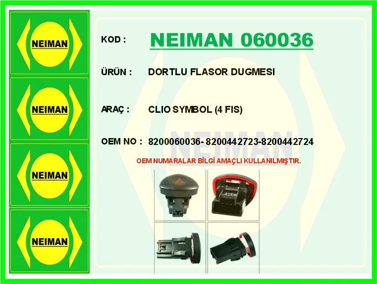 Dörtlü Flaşör Anahtari Clio 2 - 3 Kangoo 2 2008 Fiş