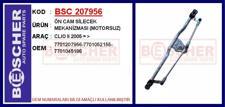 Ön Cam Silecek Mekanizması Motorsuz Clio 2 2005