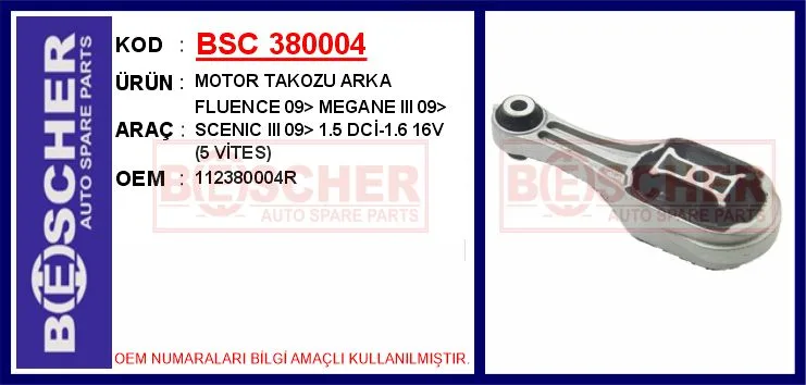Motor Takozu Arka Fluence 2009 Megane 3 2009 Scenic 3 2009 1.5 DCİ-1.6 16V 5 Vites