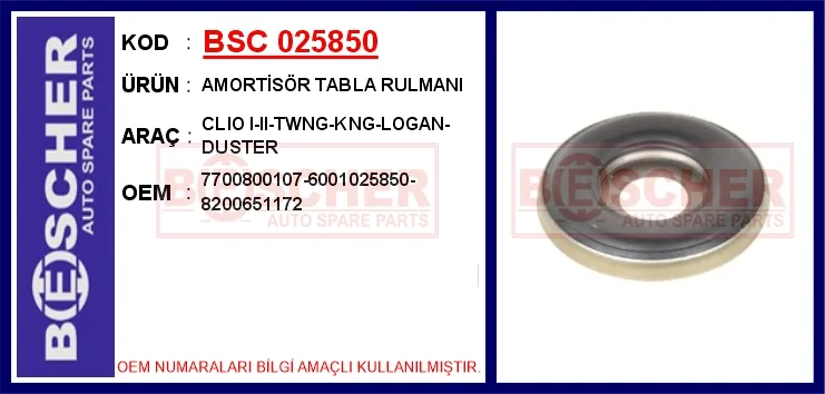 Amortisör Tabla Rulmani DOKKER 2012 Duster 2010 Lodgy 2012 Logan 2004 Kangoo 1999 Clio 2 2002 (2 Adet)