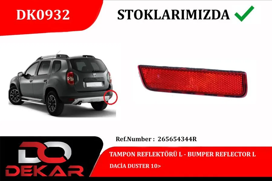 Arka Tampon Reflektörü Sol Dacia Duster 2010 Logan MCV 2008