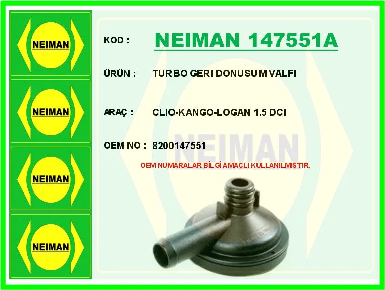 Turbo Geri Dönüş Valfi Hortumsuz Renault Kangoo 2001 Clio 2 2003 Dacia Sandero 2008 Logan 2006 1.5DC I K9K