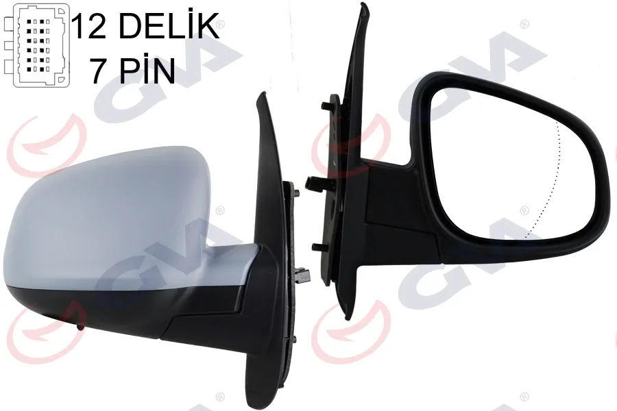 Diş Dikiz Aynası Sağ Kangoo - CITAN 2013 Elektrikli Isıtmalı Sensörlü Astarlı Asferik 7 Fiş VM-6132EHPASR