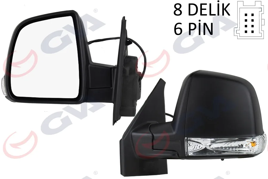 Diş Dikiz Aynası Sol DOBLO 2011 Elektrikli Sinyalli Siyah Kapaklı Tek Cam Konveks 6 Fiş VM-668EHL