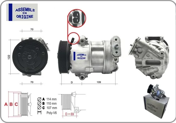 Klima Kompresörü Fiat Egea 2015 500L 2012 1.3D MTJ 1.6 12V 6 Kanal 110 MM