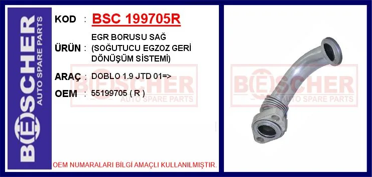 EGR Borusu Sağ Soğutucu Egzoz Geri Dönüşüm Sistemi DOBLO 1.9 JTD 2001