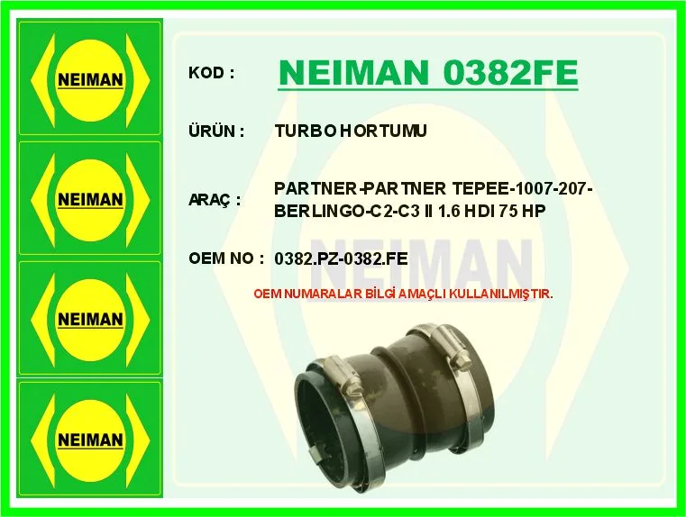 Turbo Hortumu PARTNER - PARTNER TEPEE-1007-207-Citroen BERLINGO - C2-C3 2 1.6 HDI 75 HP