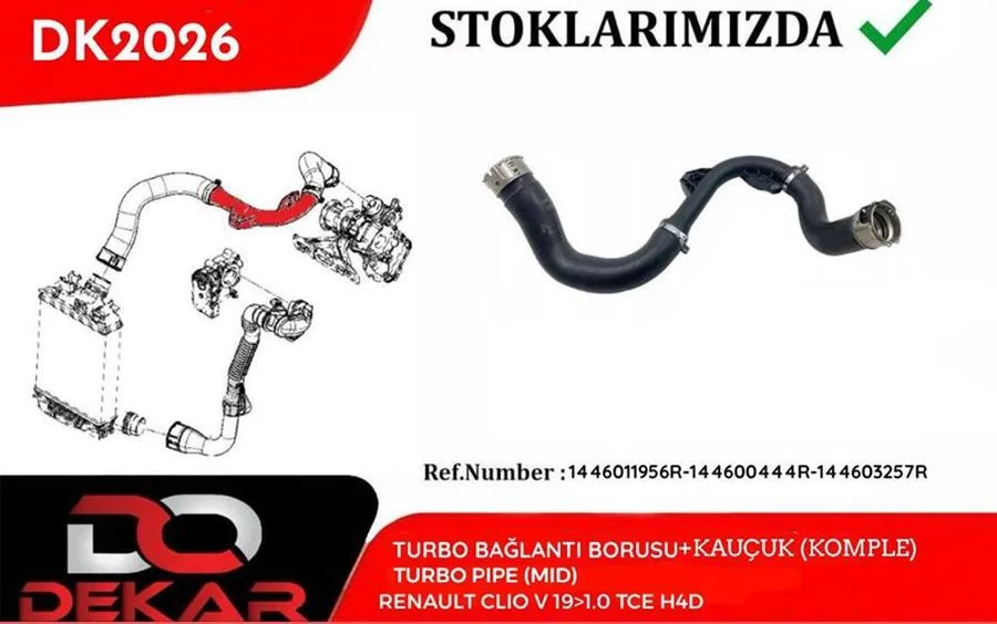 Turbo Bağlantı Borusu Kauçuk Komple Clio 5 2019 1.0 Tce H4D