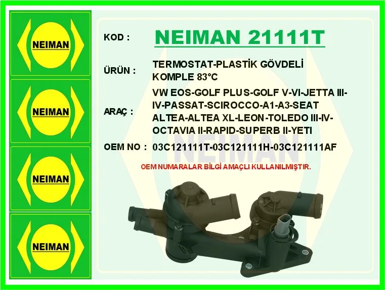 Termostat - Plastik Gövdeli Komple 83 C VW EOS - Golf Plus - Golf 5 - 6 - Jetta 3 - 4 - Passat - Scirocco - A1-A