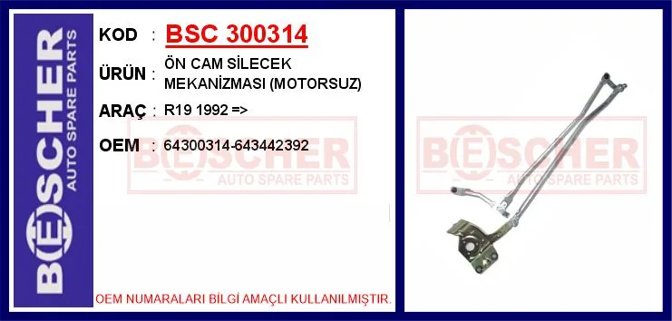 Ön Cam Silecek Mekanizması Motorsuz R19 1992