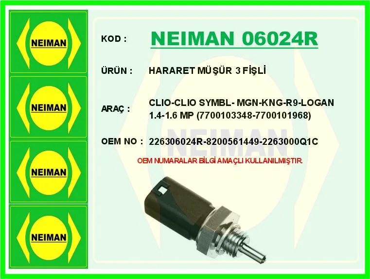 Hararet Müşürü 3 Fişli Renault Clio 2 1998-2005 Laguna 2001 Megane 2002-2008 Kangoo 2001 Logan 2006 1.2 1.4 1.5DCİ 1.6 2.0