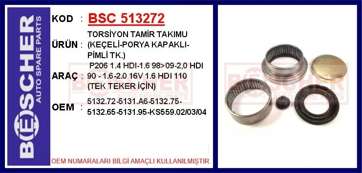 Torsiyon Tamir Takımu Keçeli - Porya Kapaklı - Pimli TK. P206 1.4 HDI-1.6 1998-2009-2.0HDI 1990 SONRASI1.6-2.0 16V 1. 6HDI 110 Tek Teker İçin